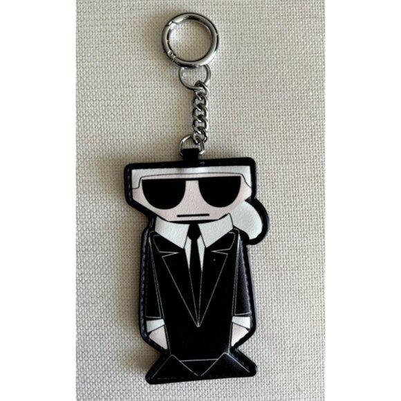 Karl Lagerfeld Key Chain Bag Charm Black Silver Hardware - Picture 1 of 5